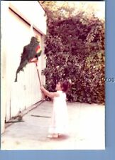 FOUND COLOR PHOTO P+4736 GIRL IN DRESS SWINGING AT PINATA