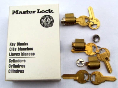 (3) MASTER lock  PADLOCK cylinders with  3 adaptors  and 6 OEM key blanks M1 - Image 1 of 2