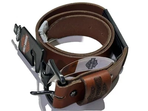 Harley Davidson Downshift Brown Leather Belt Interchangeable Buckle Sz S 30-32 - Picture 1 of 6