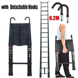 20.3ft Tall 6.2m Telescoping Folding Retractable Ladder + Detachable Hook Safety - Picture 1 of 18