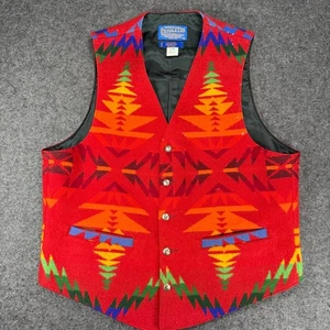 Chaleco de Lana Pendleton Suroeste Nativo Americano Rojo Patrón Tribal Grande Polilla NIPS - Imagen 1 de 9
