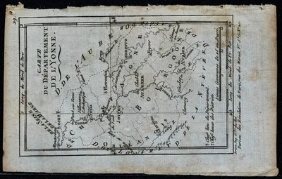 1793 - Yonne - Map Very antique - Department French - engraving antique - Bild 1 von 4