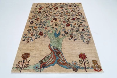 Alfombra oriental árbol de la vida 5 x 7 pies alfombra afgana anudada a mano alfombra de lana teñido vegetal Foto 1 de 4