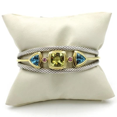 Brazalete David Yurman plata esterlina oro 14k citrino y topacio #S4123-3 Foto 1 de 4