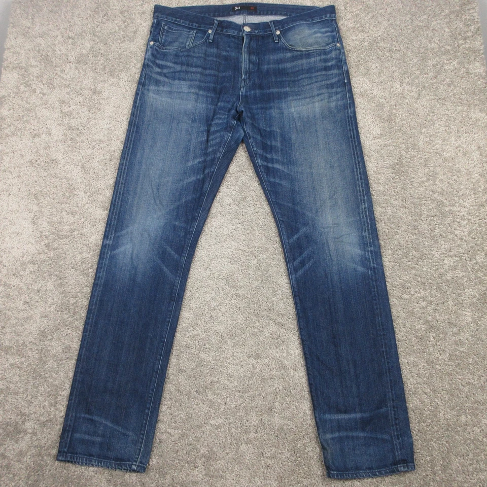 3x1 NYC Jeans Mens 36x34 Blue Slim Straight Faded Whisker Made In USA Denim Pant - Image 1 of 4