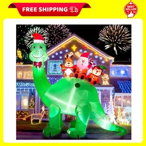 7Ft Christmas Inflatables Outdoor Decorations Dinosaur with Elk Elf Santa Cla... - Picture 1 of 8