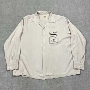 Vintage 50s National Rayon Gabardine Loop Collar Button Shirt Mens XL Rockabilly - Bild 1 von 9