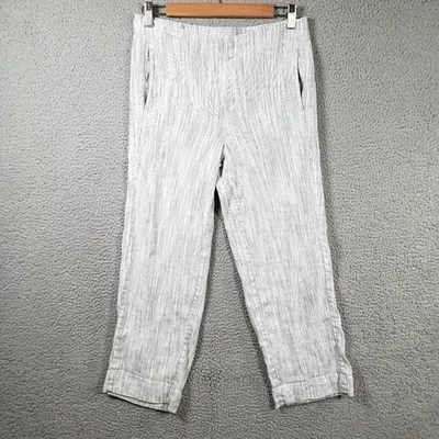Pantalones para mujer J.Jill 6 blancos grises mezcla de lino rayas elásticas Lagenlook Coastal Foto 1 de 4