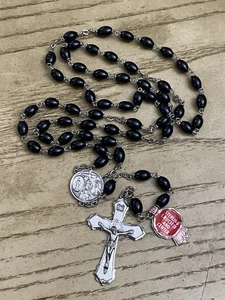 Vintage Chapel Sterling Silver 925 Designer Signed Black Beaded 30” Rosary - Picture 1 of 3