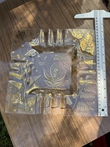 Vintage George Briard Glass Tray 10x 10 Gold Fern Leaves MCM Signed Barware - Picture 1 of 7