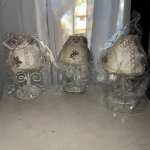 Viktorianische Shabby Chic Tiffany Stil Lampe Weihnachtsschmuck weiß Perlen Fransen - Bild 1 von 17