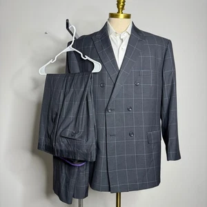 Vinci Set Tuta Uomo Grigio Plaid Doppiopetto 48S 40W - Vestibilità Moderna - Foto 1 di 12