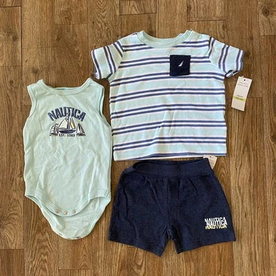 Náutica Baby Neonato Vela Set 3 Pezzi Ragazzi Blu 3-6 M Tank T-Shirt Pantaloncini - Immagine 1 di 4