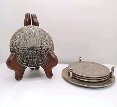 4 posavasos ornamentados de colección con soporte placa de plata 3-1/2" Foto 1 de 4