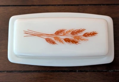 Vintage Pyrex Autumn Harvest Butter Dish W/Lid Milk White Dinnerware Serveware  - Image 1 of 4