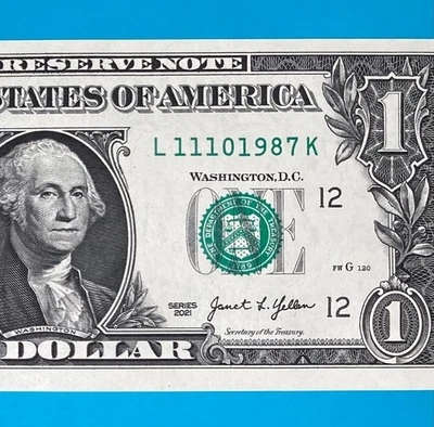 November 10, 1987 (L 11101987 K) BIRTHDAY Note $1 One Dollar Bill *UNC* - Image 1 of 4
