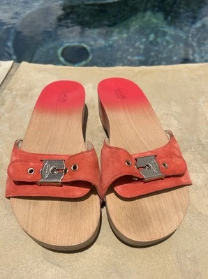 Sandalia de Ejercicio Dr. Scholls Original Madera de Haya Naranja Gamuza Cuero Talla 8 Nueva Foto 1 de 4