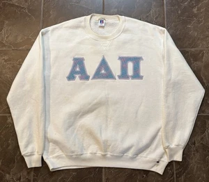 Vintage 90s Russell Alpha Delta Pi Sorority White Sweater Size XL - Picture 1 of 3