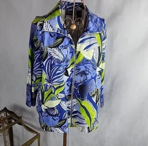 Giacca utility con cerniera Additions By Chicos blu e lime palma tropicale taglia 2 - Foto 1 di 7