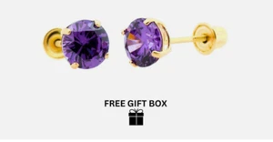 14K Solid Yellow Gold 6mm Round Birthstone Stud Earrings with screw back - Picture 1 of 12