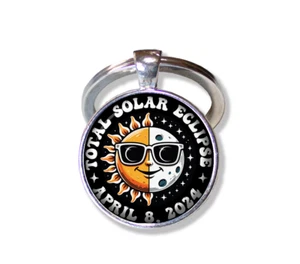 Celestial Sun Moon Symbol Sign - Handmade ROUND Glass Pendant Key Ring - Picture 1 of 7