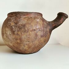 19c Antique Primitive Handmade Camel Skin Leather Pot With Spout Rare Decorative