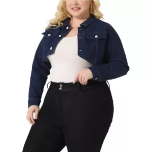 Agnes Orinda Denim Cropped Jacket Plus Size Long Sleeve Button Up 2X NWT - Picture 1 of 9