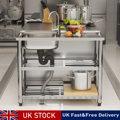 DREAM-GARDENSTORE Camping Sink Large Stainless Steel Outdoor Hand Wash Basin Kitchen Table Station