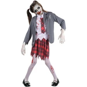 Kids Girls Zombie School Girl Halloween Costume Trick Or Treat Zombie Set - Picture 1 of 9
