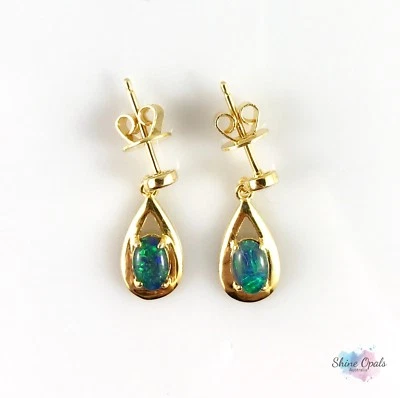 Autentici orecchini pendenti a goccia opale australiano in argento sterling p... - Immagine 1 di 4