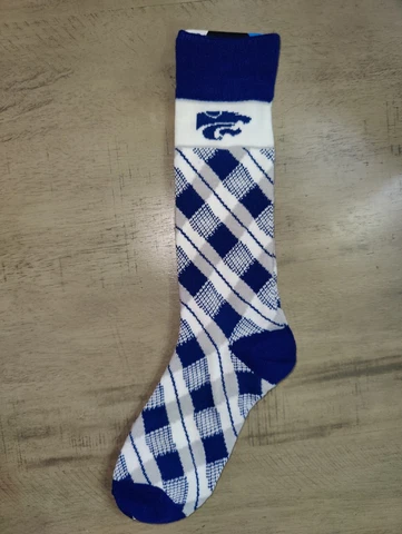 Kansas State Wildcats College Plaid Argyle Team Dress Crew Socks Large Cover