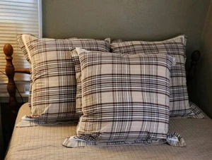3 Brown & Ivory Plaid Euro Shams Rustic Cabin "Timberlake" Style Cottage Core - Picture 1 of 14