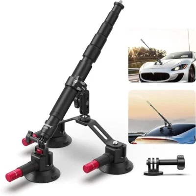 Triple Suction Cup Car Mount Kit with 2In1 Extension Pole/Selfie Stick, Quick Re - Image 1 of 4