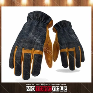TG Leather Glove Retro Rider Motorcycle Gloves Moto Racing Gold Hollywood S Pair - Picture 1 of 10