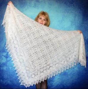 White Russian Orenburg shawl,Goat wool wrap,Warm stole,Bridal cape,Lace kerchief - Picture 1 of 7