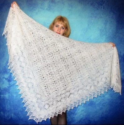 White Russian Orenburg shawl,Goat wool wrap,Warm stole,Bridal cape,Lace kerchief - Image 1 of 4