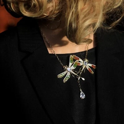 Anhänger Halskette Einstellbar Golden Insect Libelle Emaille Grün Orange Set Cz - Bild 1 von 4