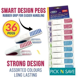 36 CLOTHS PEGS SOFT RUBBER GRIP PLASTIC STRONG SOFT TOUCH GRIP LONG LASTING - Picture 1 of 6