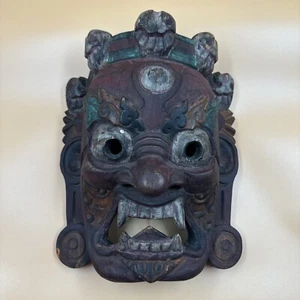 Hand Carved Tibetan Mahakala Buddhist Wall Mask Nepal 13.5"x11" - Picture 1 of 18
