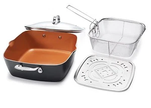 Gotham Steel XL 11" Copper Deep Square All in One 6 Qt Chef Pan- 4 Piece Set NEW - Picture 1 of 10