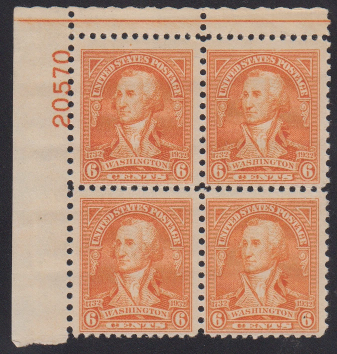 U.S. Sc #711 6 Cent George Washington Bicentennial Plate Block NH - Image 1 of 1