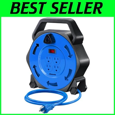 25 FT Retractable Extension Cord Reel with 4 Grounded Outlets & Circuit Breaker - Image 1 of 4