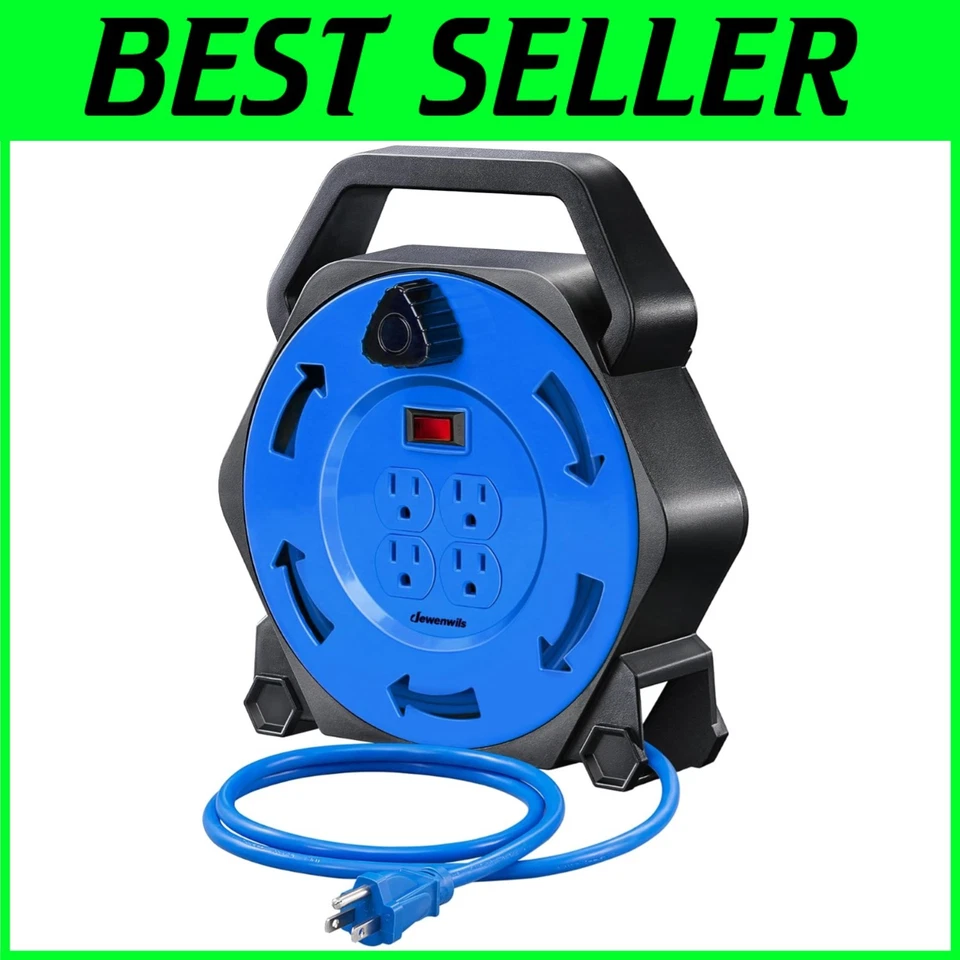 25 FT Retractable Extension Cord Reel with 4 Grounded Outlets & Circuit Breaker - Image 1 of 4