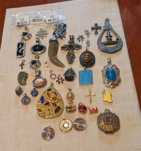 lot of 37 assorted Vintage To 90s pendants Swarovski Sterling Stone More - Picture 1 of 6
