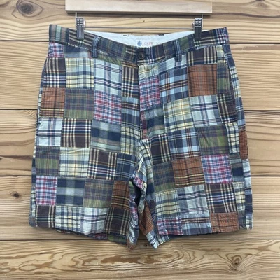 Pantalones Cortos J Crew Madras a Cuadros para Hombres 33 Borgoña Verde Azul Preppy DEFECTOS B142 Foto 1 de 4