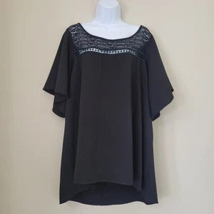 Torrid Flutter Sleeve Blouse Top Black Lace Detail  Size 2 (2x) Career Party - Picture 1 of 13