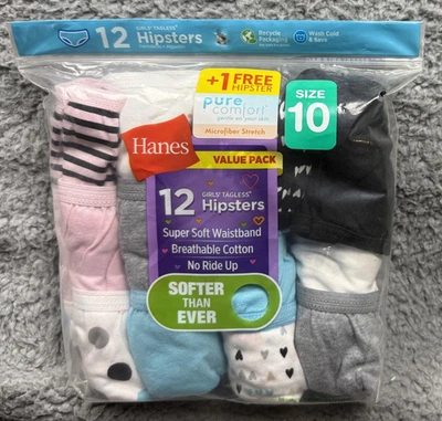 Paquete de 12 ropa interior Hanes Hipsters niñas talla 10 algodón suave sin montar nueva Foto 1 de 4