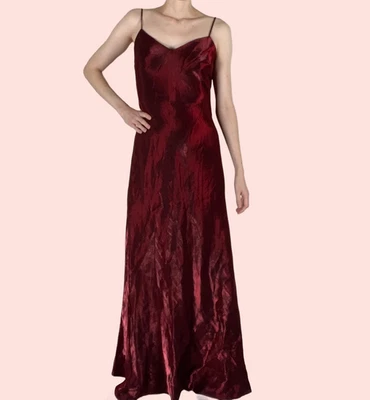 Maxi Vestido De Colección Años 90 De-Laru Por Sheila Yen Rojo Líquido Satén Formal Vacaciones S Foto 1 de 4