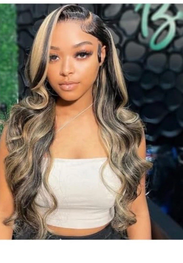 Peluca frontal 1B/27 Balayage Highlight Ombre encaje cabello humano 28 pulgadas 13x6 cuerpo Foto 1 de 1