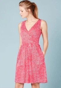 Boden Dress Womens 2 R Knit Faux Wrap Red White Summer Modal Modern Pockets - Picture 1 of 14